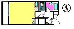 シャルマンフジ中之島弐番館 1階ワンルームの間取り