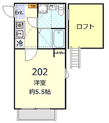 アビターレ杉田 2階1Kの間取り
