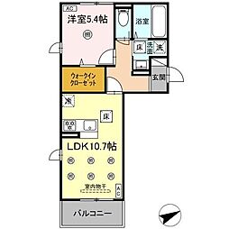 D-ROOM NISHIBARU　A棟 1階1LDKの間取り