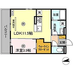 プア メリア 3階1LDKの間取り