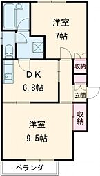 シルクロード3 2階2DKの間取り