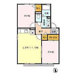 シトラスの風　Ｂ 1階2LDKの間取り