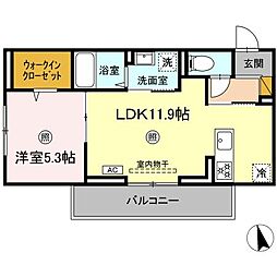 サンライズガーデンさくら 2階1LDKの間取り