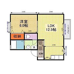 みのしま荘 2階1LDKの間取り