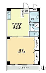 フィネス新開 3階1Kの間取り