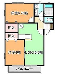 上毛電気鉄道 桐生球場前駅 徒歩9分の賃貸アパート 2階2LDKの間取り