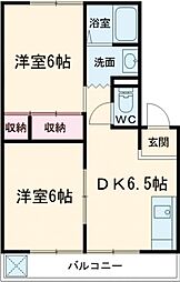 サンハイムソワールII 2階2DKの間取り