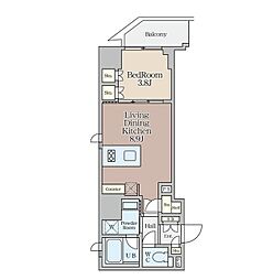 Osaka Metro四つ橋線 西梅田駅 徒歩5分の賃貸マンション 9階1LDKの間取り