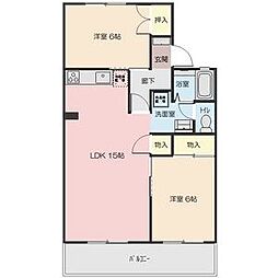 ボヌールマチカタ 1階2LDKの間取り