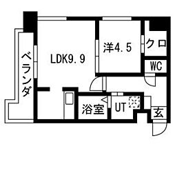 ビュークレスト佐賀駅前 2階1LDKの間取り