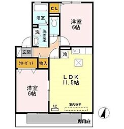 コンフォール竹松1 2LDKの間取図画像