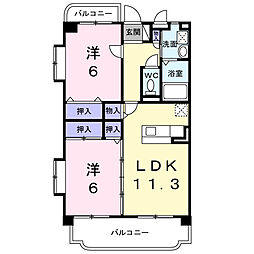 レオ・グランド山ノ神 2階2LDKの間取り