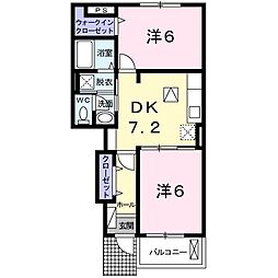 Ｃａｓａ　ＦｅｌｉｃｅII 1階2DKの間取り