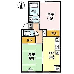 ぷらんたんII 2階2DKの間取り