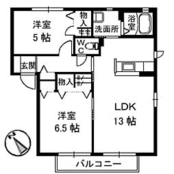 サンハイツＳ　Ｕ棟 2階2LDKの間取り