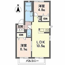 カーサパルコC 2LDKの間取図画像