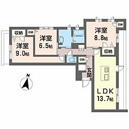 クレスティーク山王 3階3LDKの間取り