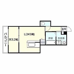 ドレッセ草牟田 2階1LDKの間取り