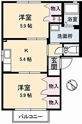 シャロン　I棟 2階2Kの間取り