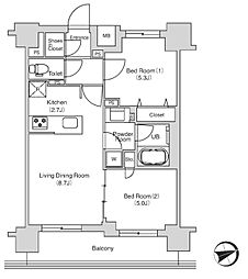 エミリブ鷺ノ宮 4階2LDKの間取り