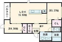 南海高野線 堺東駅 徒歩4分の賃貸アパート 3階2LDKの間取り