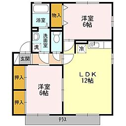 カメリアII 1階2LDKの間取り
