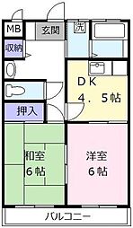 ラヴィアン 2階2DKの間取り