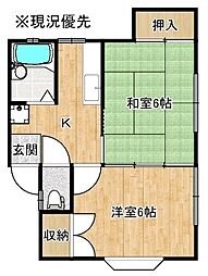 コーポたくわII 2階2Kの間取り