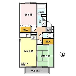ツインコート　Ａ・Ｂ 1階2DKの間取り