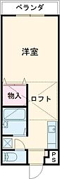 ウィンズフィールドＤ 2階ワンルームの間取り