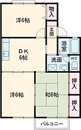 ボンシャンスＢ 1階3DKの間取り