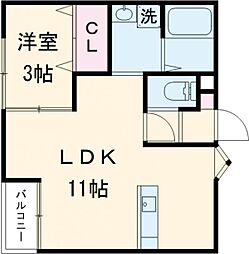 JR豊肥本線 肥後大津駅 徒歩27分の賃貸アパート 1階1LDKの間取り