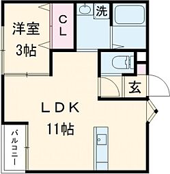 JR豊肥本線 肥後大津駅 徒歩27分の賃貸アパート 1階1LDKの間取り