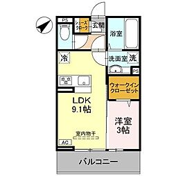 上毛電気鉄道 中央前橋駅 徒歩6分の賃貸アパート 3階1LDKの間取り