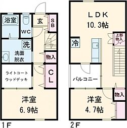 プレミアムテラス松尾 1階2LDKの間取り