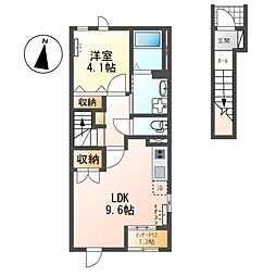 ディア　ベルジュ 2階1LDKの間取り