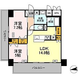 ＩＳ二十人町 7階2LDKの間取り
