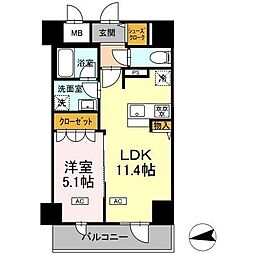 ＩＳ二十人町 8階1LDKの間取り