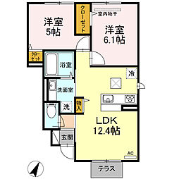 プラント　B棟 1階2LDKの間取り