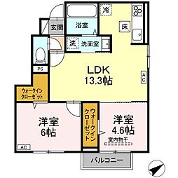 RESUA月が丘 1階2LDKの間取り