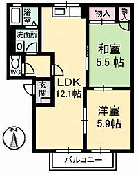 エントピア西原　Ａ棟 2階2LDKの間取り