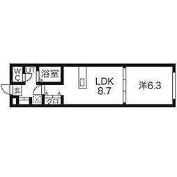 アスコット古川II番館 2階1LDKの間取り