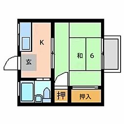 ハイツヤマザキ 2階1Kの間取り
