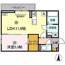 アウローラ 2階1LDKの間取り