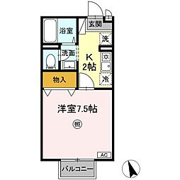 フォンティーヌ 2階1Kの間取り