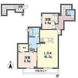 リバーサイド長岡II 2階2LDKの間取り