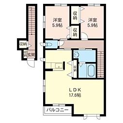 ヌーベル・ヴィーユＦ 2階2LDKの間取り