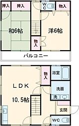 M 1階2LDKの間取り