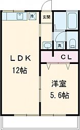 シティハイム平草壱番館 2階1LDKの間取り