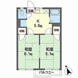 嶋田ハイツ筑摩 2Kの間取図画像